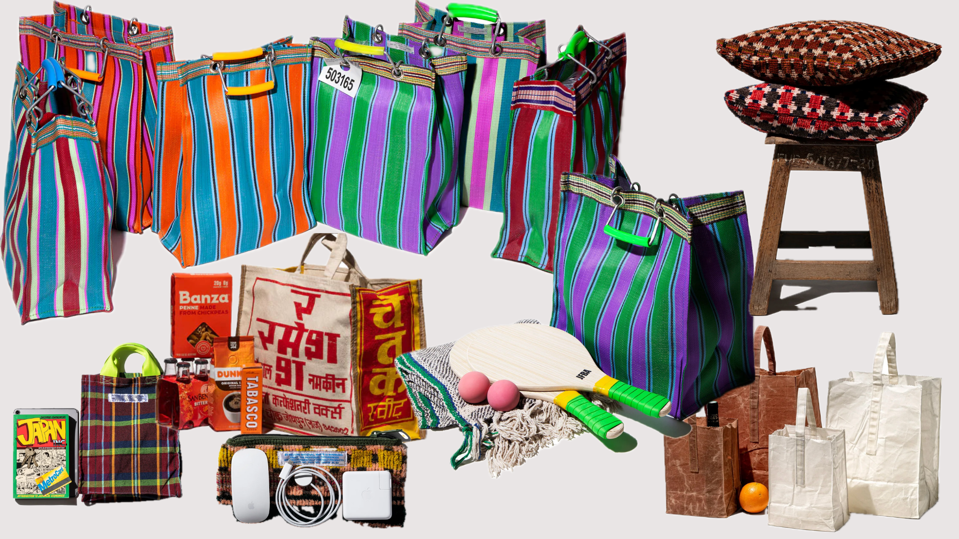 Upcycled Indian truck tarp bag repurposed into sustainable fashion by Puebco